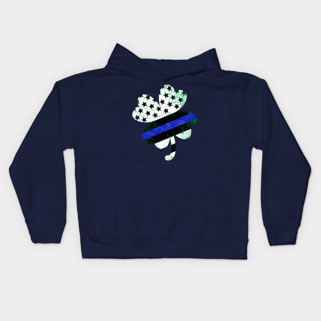 Shamrock shaped symbol with blue line flag for the police Kids Hoodie by CMDesign